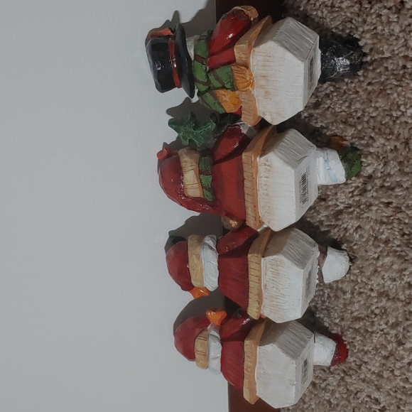 FOUR Christmas holiday figurines. Santa Claus Snowman stocking shelf decorations - Picture 13 of 16